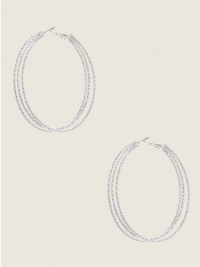 GUESS Silver-Tone Textured Triple Hoop Earring, SILVER