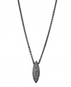 A chic canoe-shaped pendant adds a distinctive design detail to T Tahari's necklace. Accented by glittering black diamond-hued crystals, it's set in hematite tone mixed metal. Approximate length: 18 inches + 3-inch extender. Approximate drop: 1/4 inch.