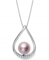 Pink perfection. Smooth sterling silver cradles a pink cultured freshwater pearl (8 mm) and sparkling diamond accents on this pretty teardrop pendant. Approximate length: 18 inches. Approximate drop: 7/8 inch.