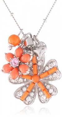 Betsey Johnson Iconic Coral Glam Flower Pendant Necklace