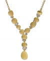 Charter Club's shimmering y-shaped necklace features sparkling glass stones and golden pebbles on a cupchain. Crafted in gold tone mixed metal. Approximate length: 16 inches + 2-inch extender. Approximate drop: 4 inches.