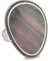 Judith Jack Kauai Sterling Silver, Marcasite and Black Mother of Pearl Ring, Size 7