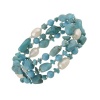 Sterling Silver Bead, Turquoise and Freshwater Cultured Pearl 3-Row Bracelet, 7.5