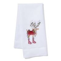 Whimsical interpretations of Santa's reindeer dress up this collection of linen tea towels from Patience Brewster.