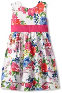 Hartstrings Girls 2-6X Toddler Floral Print Cotton Sateen Sleeveless Dress, White Floral, 2T