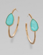 From the Trujillo Collection. A slender beaded hoop is richly punctuated by a faceted, teardrop-shaped doublet combining turquoise with a layer of rock crystal for a softer tone.Turquoise and rock crystalBronzeDiameter, about 1½Post backMade in USA