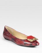 Tried-and-true leather ballet flat in a street-chic snake print with an oversized buckle detail at the toe. Snake-print leather upperLeather lining and solePadded insoleImported