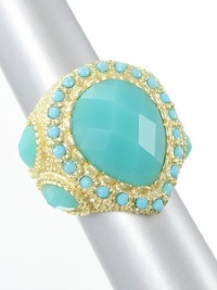 Contessa Bella Fancy Gold Tone Teal Aqua Blue Teardrop Stone Adjustable Stretch Statement Cocktail Fashion Ring R9967