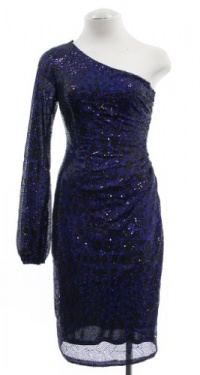 David Meister Cobalt Blue Sequined One Shoulder Cocktail Dress 10