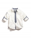 GUESS Kids Boys Button-Down Shirt with Roll-Up Sleeves a, OFF WHITE (4)