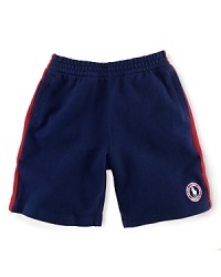 A preppy short rendered from soft cotton mesh is accented with side-seam stripes and a signature Ralph Lauren pony emblem, celebrating Team USA's participation in the 2012 Olympics.