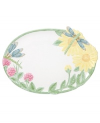 Spring is perpetually in season with this figural Butterfly Meadow platter from Lenox. Sculpted blooms and dragonflies in casual earthenware lend country charm to any setting.