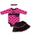 This bodysuit, tutu and headband set by Baby Essentials will have her looking so pretty in polka dots