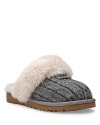 These cable knit slippers will keep her cozy at home with genuine shearling lining and cuff.