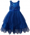 Bloome Girls 7-16 Sequin Handkerchief Hem Occasion Dress, Blue, 14