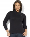 Lauren Ralph Lauren's soft plus size cotton top is crafted with a heritage shawl collar and luxurious knotted buttons at the left shoulder.