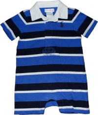 Ralph Lauren Layette Boy's Striped Rugby Shortall (3 Month, Royal Blue)