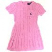 Ralph Lauren Toddler Girls Cable-knit Sweater Dress; Pink with Navy Blue Pony Logo (3T)