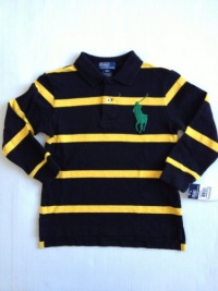 Ralph Lauren Polo Big Pony Rugby Stripe Long Sleeve Yellow Black Shirt, Size 4 4T