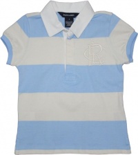 Ralph Lauren 'RLC' Toddler Girl's Striped Logo Rugby (6X, Blue/Cream)