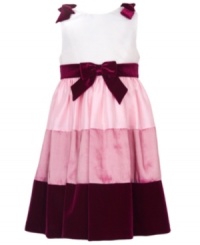 Delicate velvet bows decorate this colorblocked dress by Rare Editions, the perfect option for party-ready style.