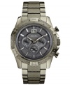 This rugged gunmetal sports watch from GUESS keeps you going with a stopwatch and 24-hour international time.