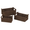 Household Essentials Hand-Woven Paper Rope Baskets with Wood Handles, Dark Brown Stain, Set of 3