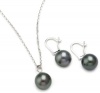 TARA Pearls 9X10mm Tahitian Pearl 14 Karat White Gold Stud Earrings and Pendant Necklace Set