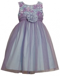 Size-4 BNJ-9473R LAVENDER-PURPLE AQUA-BLUE BONAZ ROSETTE MESH OVERLAY Special Occasion Flower Girl Easter Party Dress,R39473 Bonnie Jean LITTLE GIRLS