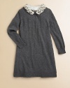 A charming pearl and rhinestone-embellished collar adds glamorous style to a classic sweater dress.Removable pearl and rhinestone embellished collarLong sleevesButton detail at collarPullover styleViscose/Polyamid/CashmereRemove collar and hand washImported