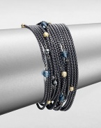 From the Chain Collection. A fluid design with multiple rows of blackened sterling silver box chains accented with 18k gold, hematite and blue topaz stations. Blackened sterling silver18k gold, hematite and blue topaz beadsLength, about 7.25Bar clasp closureImported 