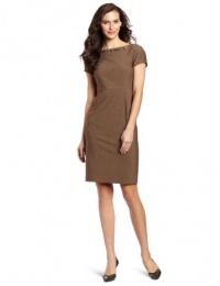 Jones New York Women's Tucked Cap Sleeve Dress, Whiskey Melange, 14