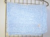 Bk44, Knitted on Hand Knitting Machine Then Finished By Hand Crochet Blue Chenille with Denim Cotton Tweed Infant Blanket Trimmed Monogram Letter