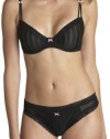 Betsey Johnson Women's Zipper Stripe Lo-Rise Wide Side Thong, Raven Black, Medium