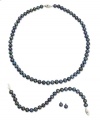 Traditional design that sets you apart. This stunning jewelry set features grey cultured freshwater pearls (6-7 mm) mixed with sparkling black diamond accents in sterling silver. Set includes a matching necklace, bracelet and pair of stud earrings. Approximate length (necklace): 18 inches. Approximate length (bracelet): 7-1/2 inches. Approximate diameter (earrings): 1/4 inch.