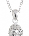 VINANI German 925 Sterling Silver Women Pendant Skull white Zirconia with Cable Link Chain Necklace 16 ATZ-T40