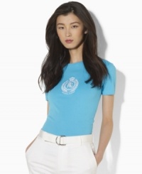 The epitome of chic heritage and easy style, Lauren by Ralph Lauren's classic tee in soft cotton jersey is embroidered with a bold crest at the front