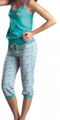 Laura High Quality Aqua Sexy Pajama Capri Pant Set #SL506032 - Made in Colombia