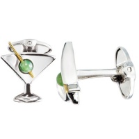 Dolan Bullock Sterling Silver and 14k Yellow Gold Martini and Jade Olive Cuff Links