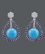 Sumptuous sparkle. Carlo Viani's vivacious drop earrings shine with the addition of round-cut turquoise (14-1/2 mm), round-cut tanzanite (1-1/5 ct. t.w.) and white sapphire-encrusted posts (1/2 ct. t.w.). Crafted in 14k white gold. Approximate drop: 1-1/10 inches.