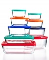 Totally stored. Rearrange & rethink your space with the durable, dependable and fresh-keeping promise of Pyrex. With a size & a shape for every kind of prep and leftover, this collection makes it easy to move from oven to microwave to dishwasher to fridge to freezer, all in one container. 2-year warranty on bakeware; 1-year warranty on plastic covers.