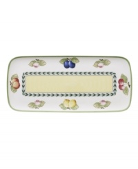 Bring the lush bounty of the French countryside to your table with this cheery sandwich tray. Fresh summer fruits and leaf garland adorn durable porcelain from Villeroy & Boch.