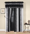 Okapi Black and White Micro Fur Zebra with Giraffe Design Window Curtain/Drape Set, with Sheer Backing