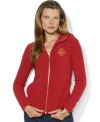 Show your sporty sophistication in Lauren Ralph Lauren's full-zip fleece hoodie that features an attached hood for warmth and a signature crest for style.