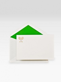 For the pro or aficionado, this set of 15 cotton cards features a gilded, hand-engraved tennis theme. Kelly green-lined envelopes offer a bright touch to the set. Perfect gift idea4.25W X 6.4HMade in USA