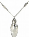 Oval Shaped Budding Flower Swarovski Elements Crystal Pendant Necklace W. 18k White Gold Plated Chain (Silver)