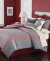 A majestic palace awaits with this Palace Blockprint comforter set from Martha Stewart Collection. Featuring an intricate and exotic print in bold red and navy blue hues, this set comes complete with a bedskirt and shams for a regal presentation.