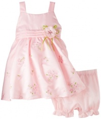 Nannette Baby-Girls Infant 2 Piece Embroidered Sateen Dress Set, Light Pastel Pink, 18 Months