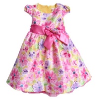 Nannette Girls 2-6X Floral Print Shantung Dress With Bow, Rosey Ring Pink Floral, 6