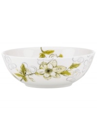 Artsy florals and funky dot designs collide on the eclectic and dreamy Watercolors Citrus bowl from Lenox Simply Fine. A sleek silhouette and sophisticated palette of gray, white and olive create a fresh, modern look for casual meals. (Clearance)